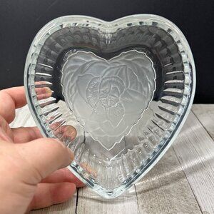 Vintage Home Interiors HOMCO Glass Heart Candy Trinket Dish with Lid USA